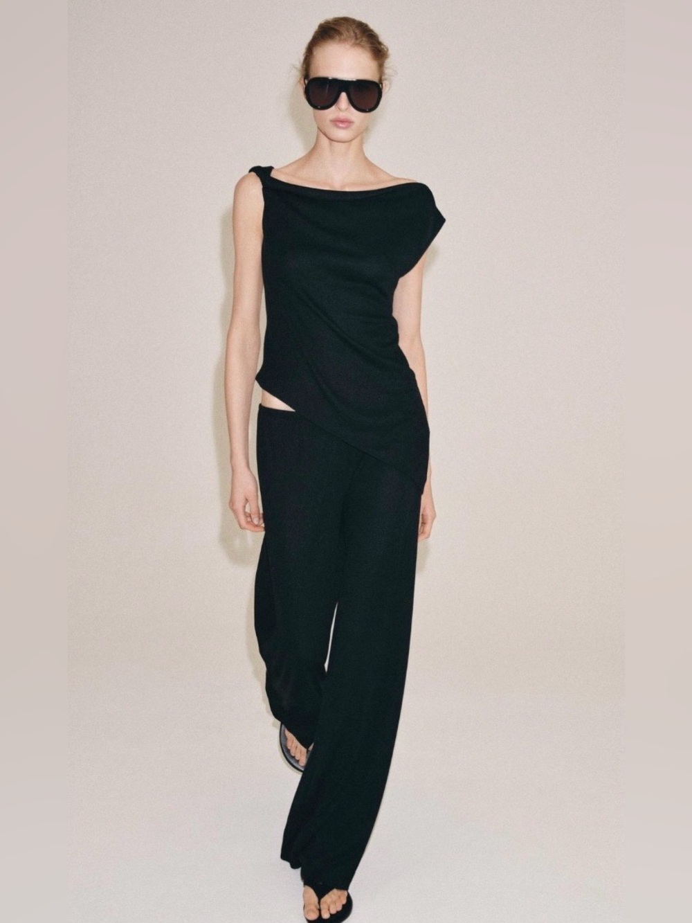 Zara NWT Black Draped Cowl Neck Asymmetrical Hem Top